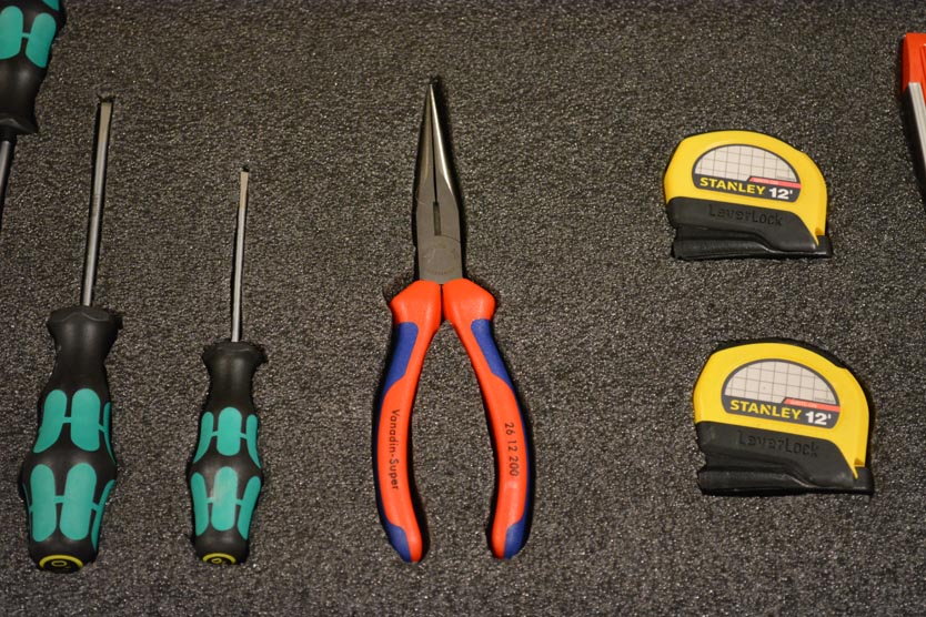 Tools arranged in Kaizen foam