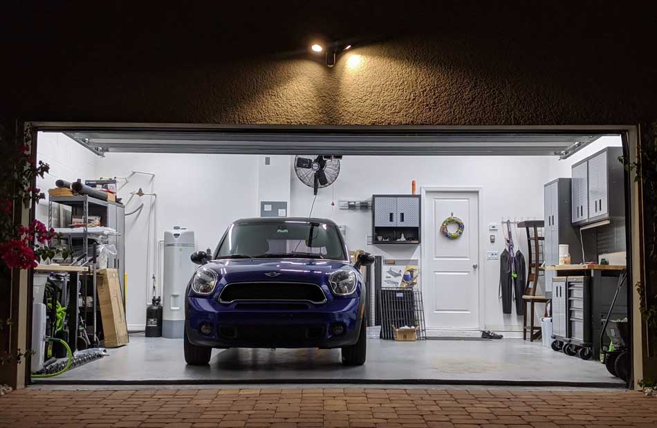 Car parked in organized garage