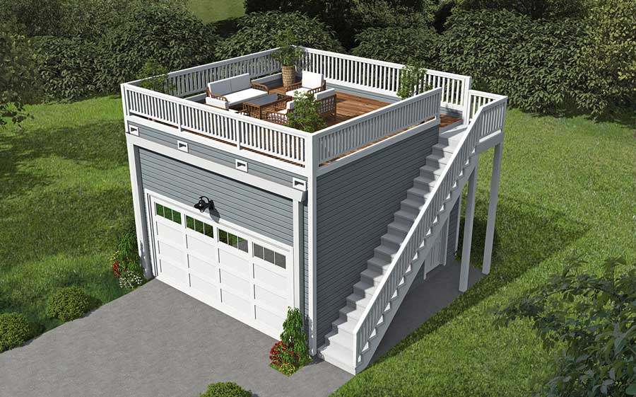 Detached Garage Plan with Rooftop Deck