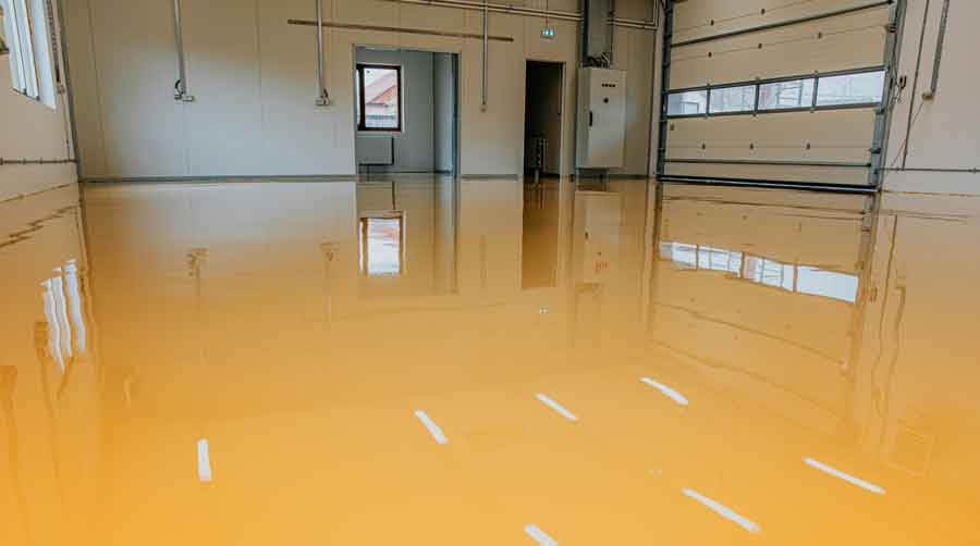 Shiny yellow epoxy floor