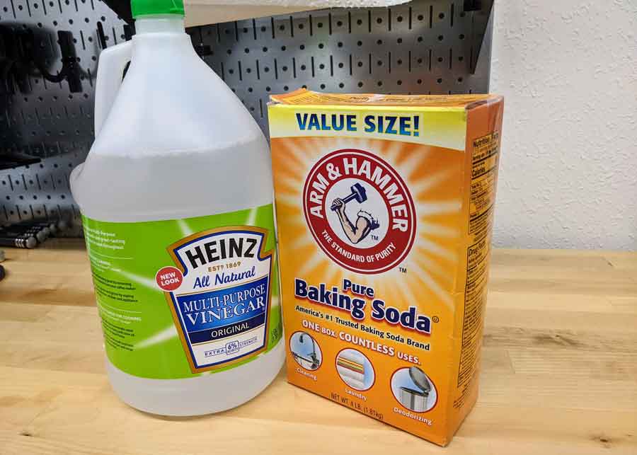 Use baking soda and vinegar to remove gasoline smells