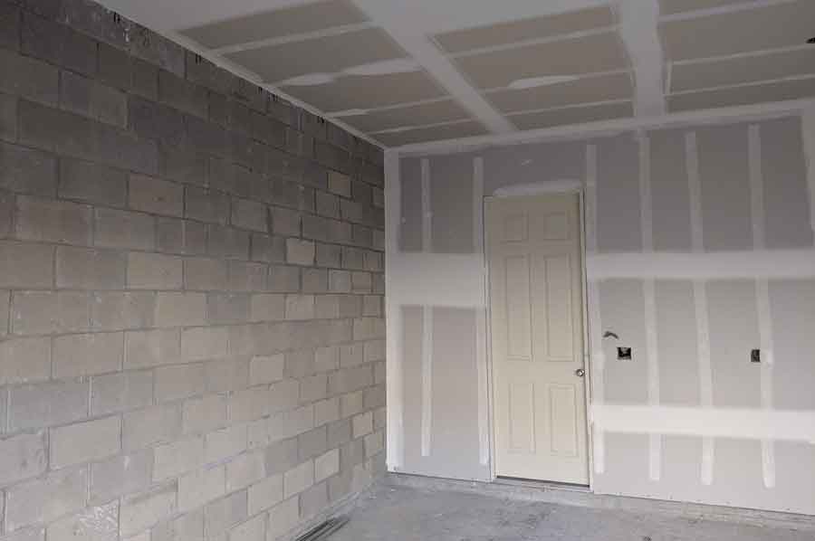 Garage with new drywall