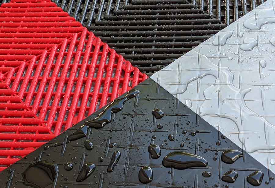 RaceDeck FreeFlow and Diamond tiles in Black, Red, and Alloy silver