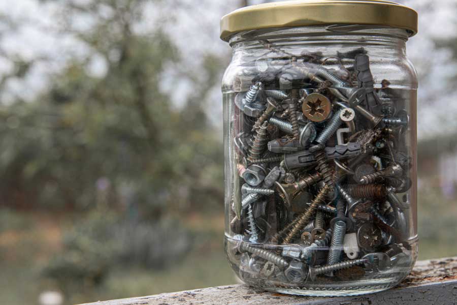 Storing screws and nails in masonry jars