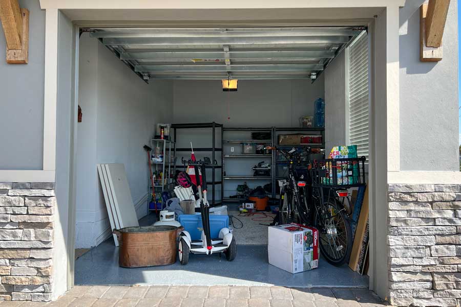 Small cluttered garage