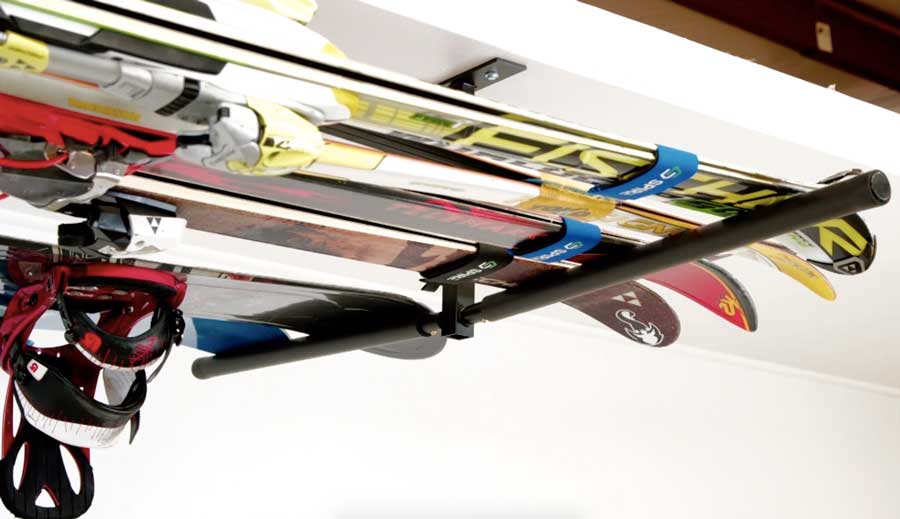 Overhead rack for skis and snowboards