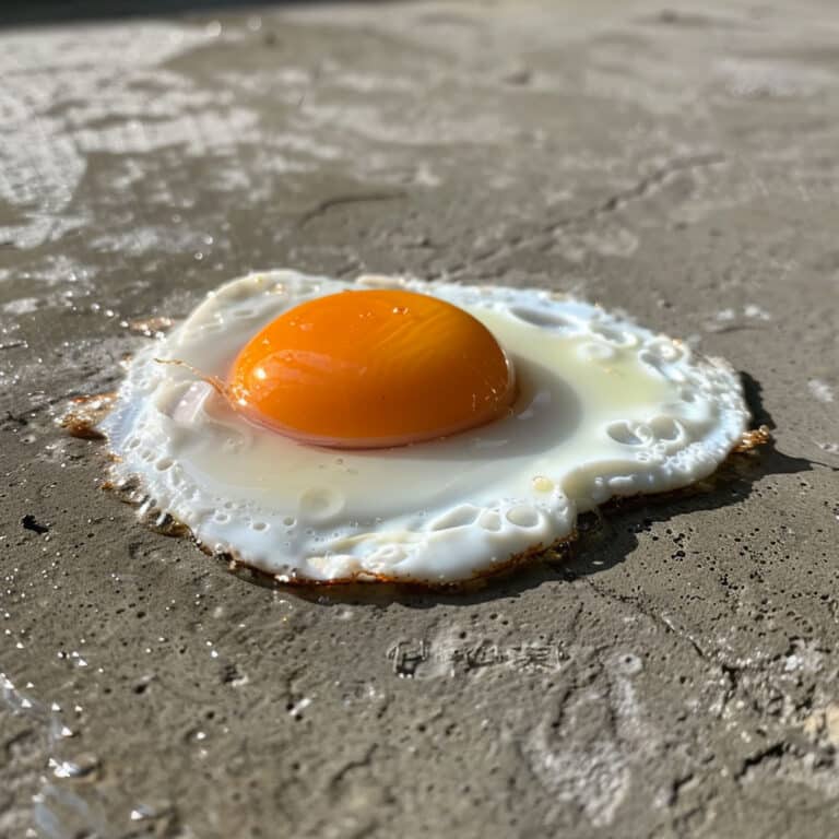 egg frying on hot concrete