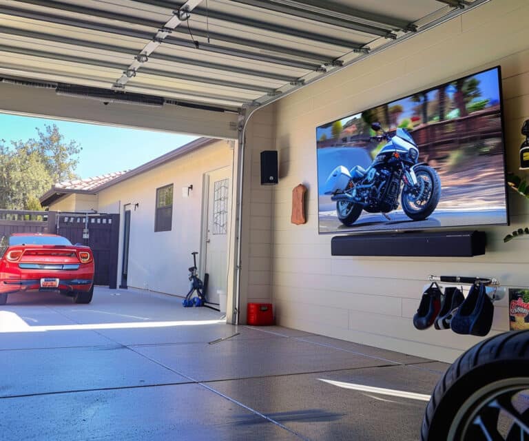 Large TV on garage wall