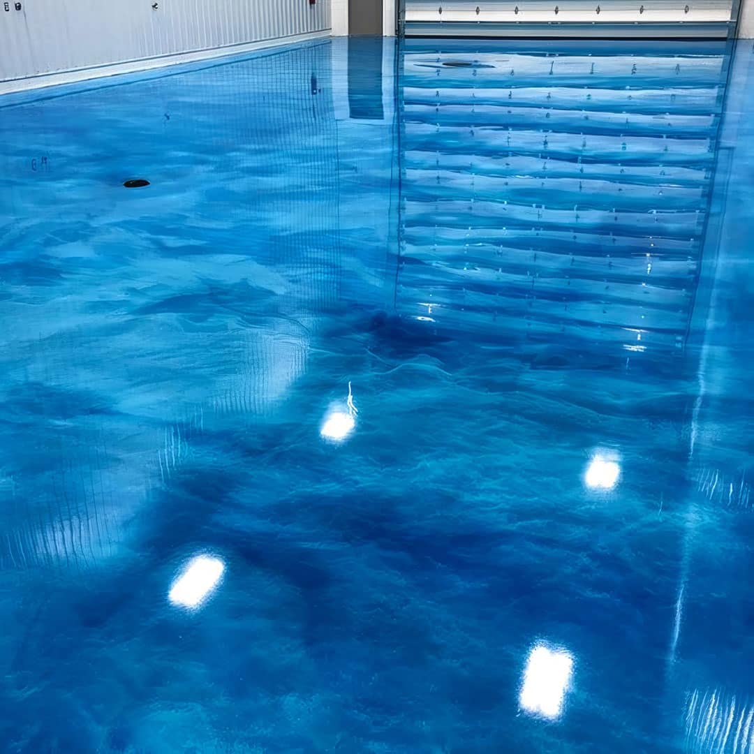 Deep blue ocean epoxy garage floor