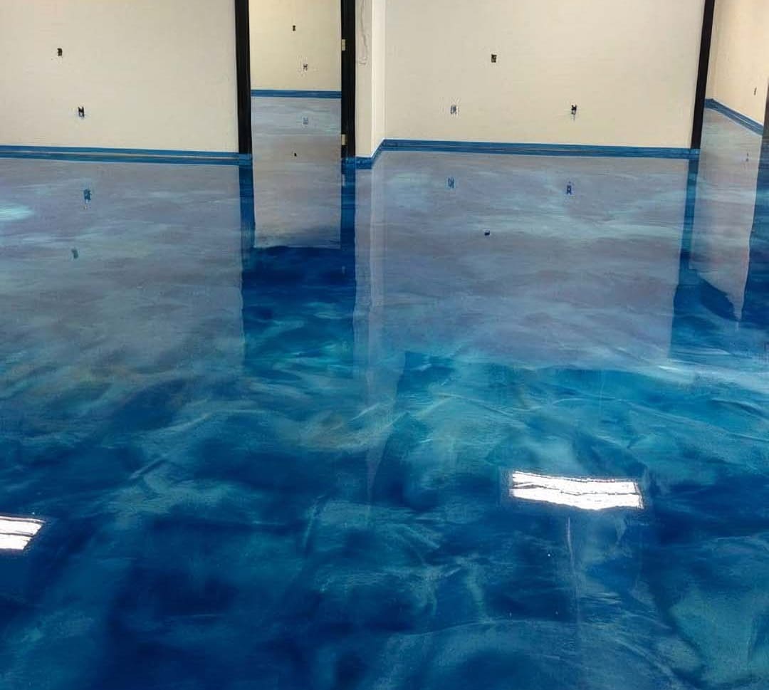 Blue-ocean swirl epoxy floor