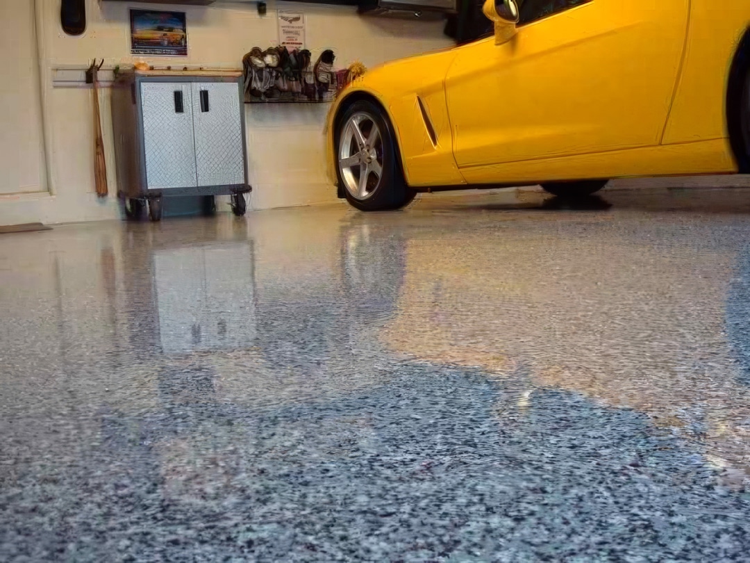 corvette shiny epoxy flake floor