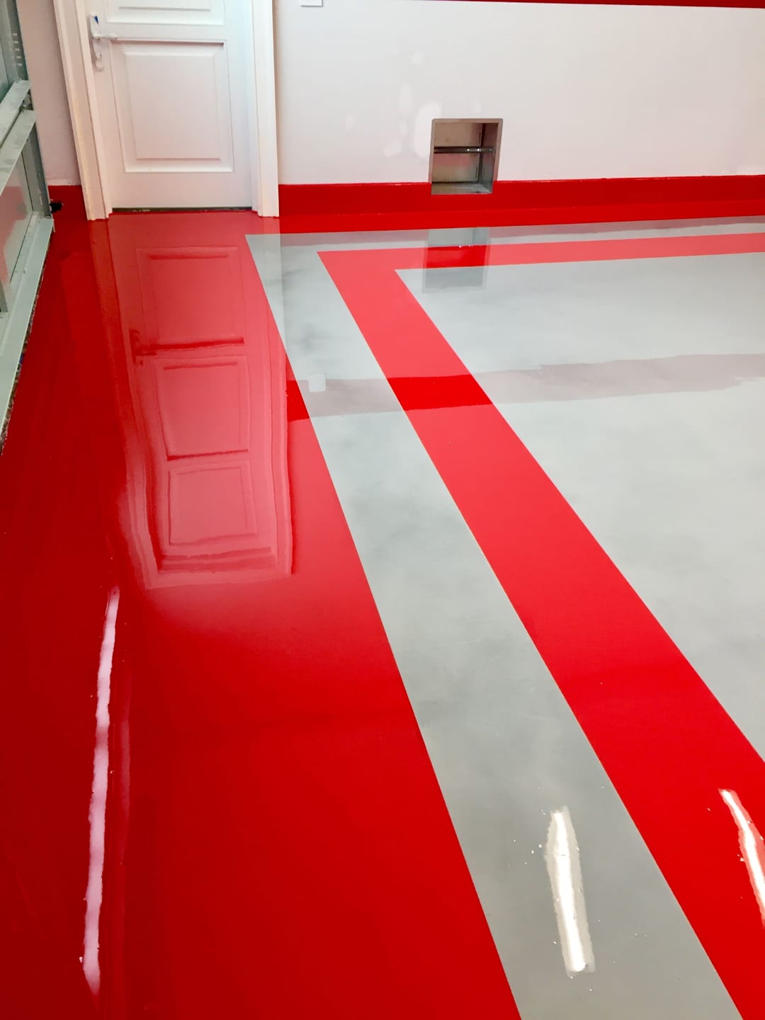 Red & grey stripes epoxy floor
