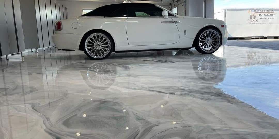 White & grey swirl epoxy floor
