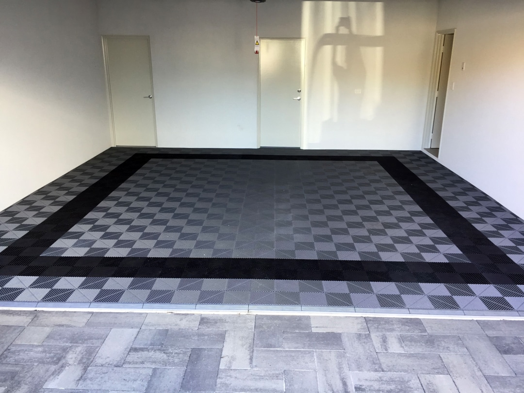 black grey checkerboard tile floor