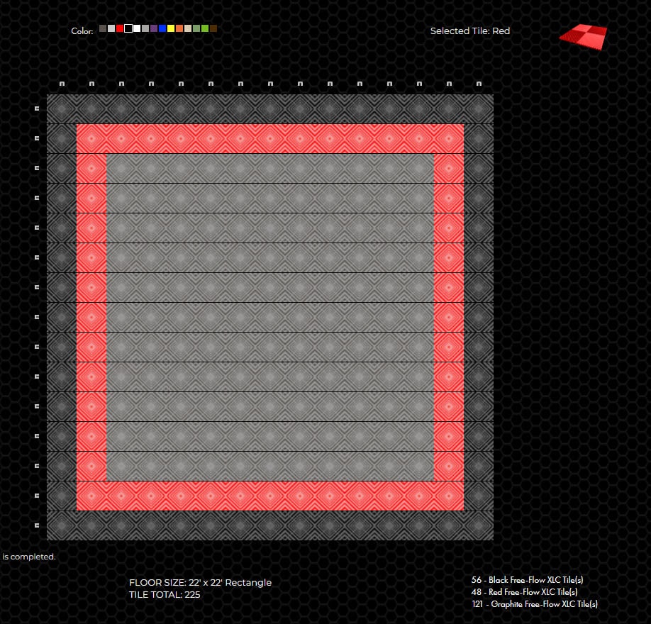 black, gray & red PVC tile floor: RaceDeck design