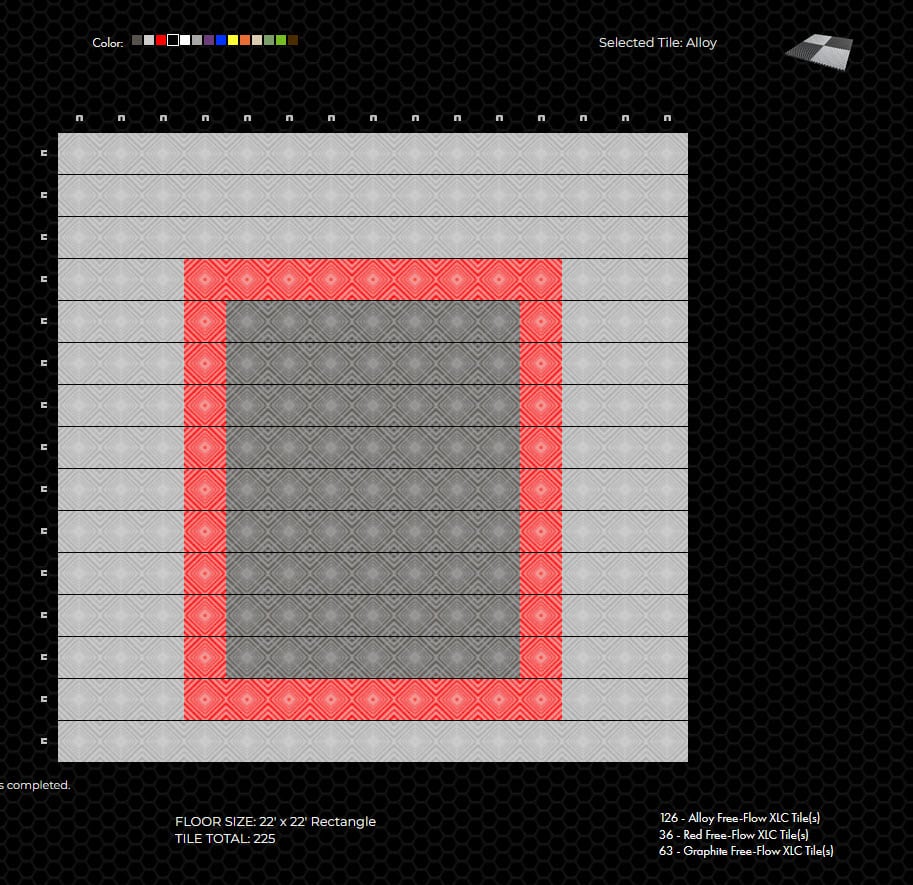 black, silver & red PVC tile floor: RaceDeck design