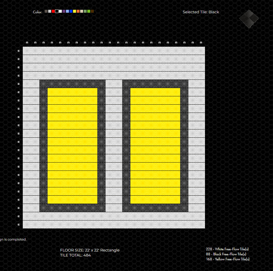 Yellow, white, & black tile floor parking spaces: RaceDeck design