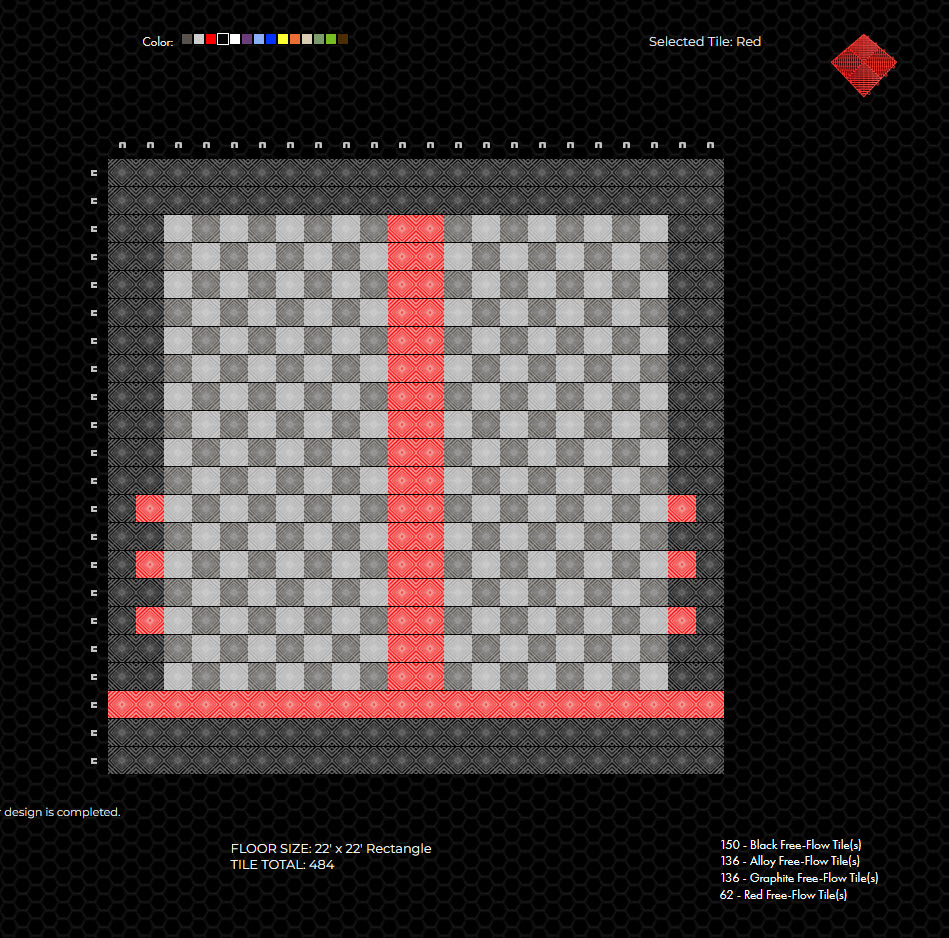 Checkerboard with red trim floor tile design: Racedeck Design