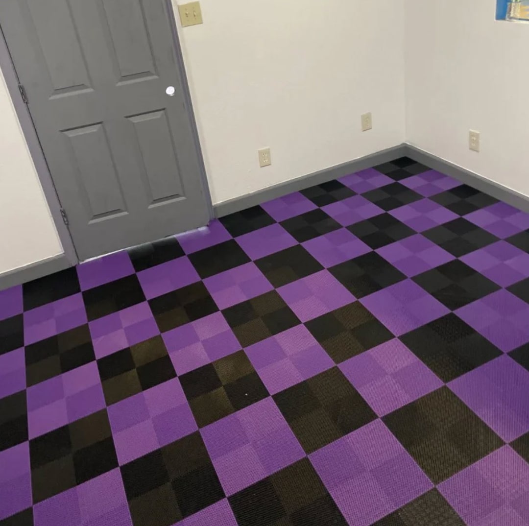 Purple checkerboard floor tile design