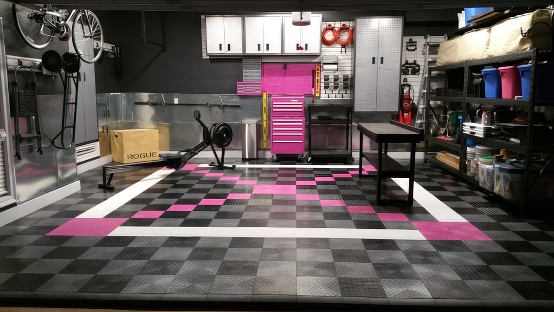 Pink garage gym floor tile