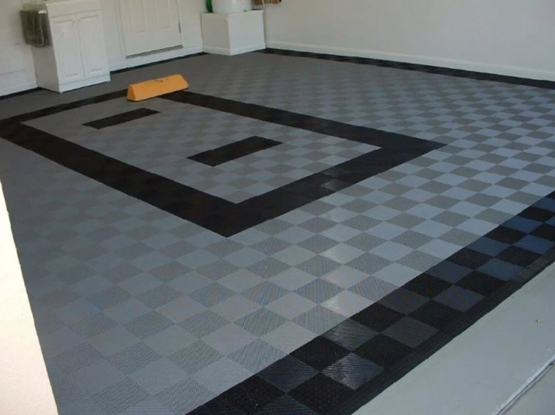 Gray & Black Geometric Floor Tile Design