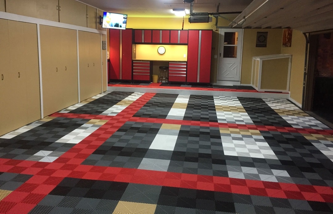 Red, White & Black striped floor tiles