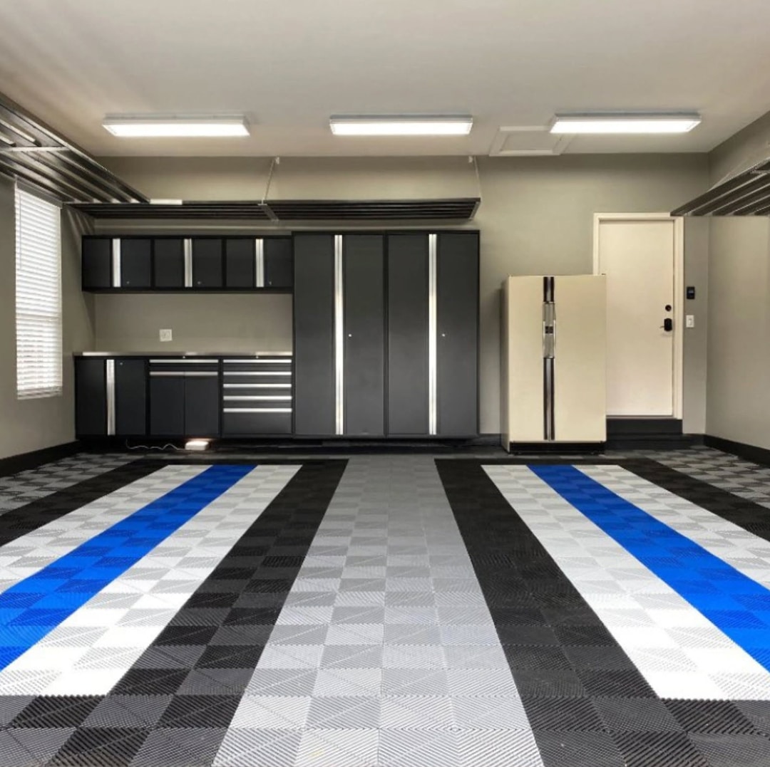 White & Blue Parking Space Floor Tile Design