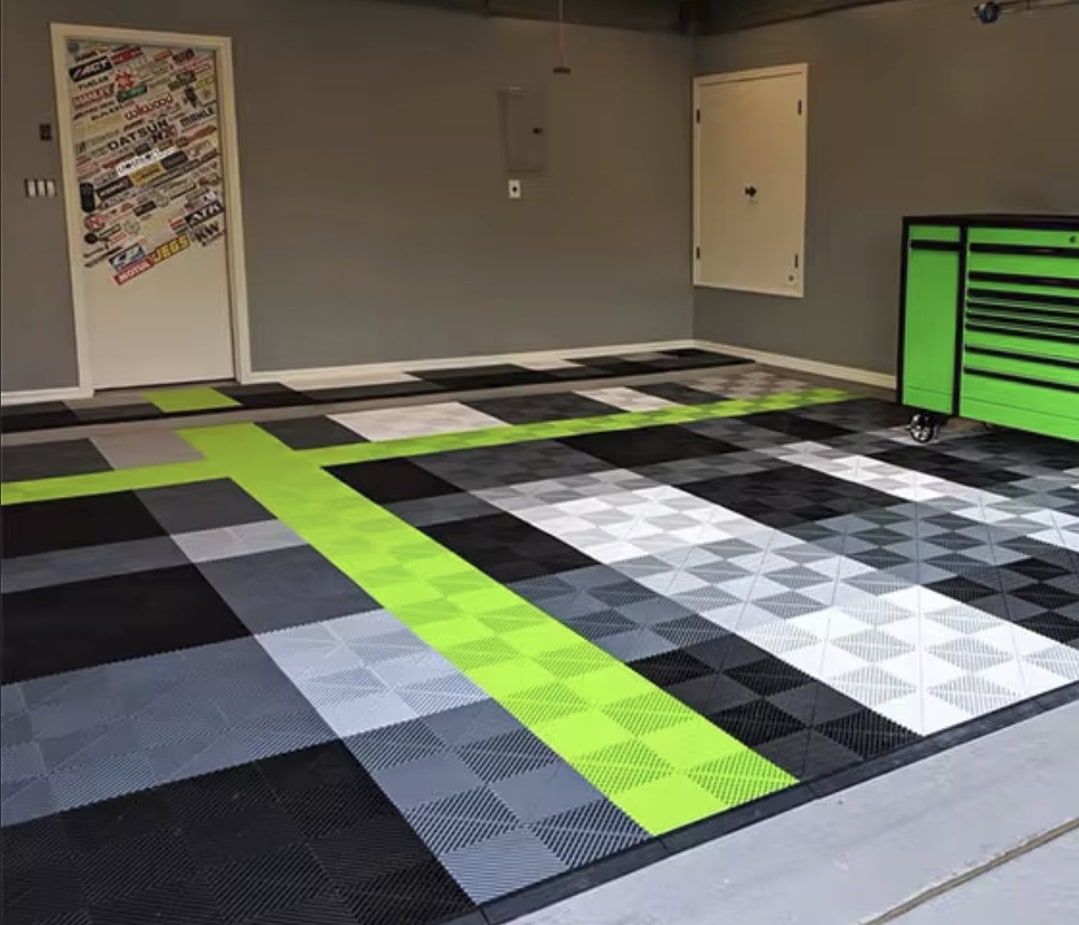 Lime Green, Black, and Gray Floor Tile Design