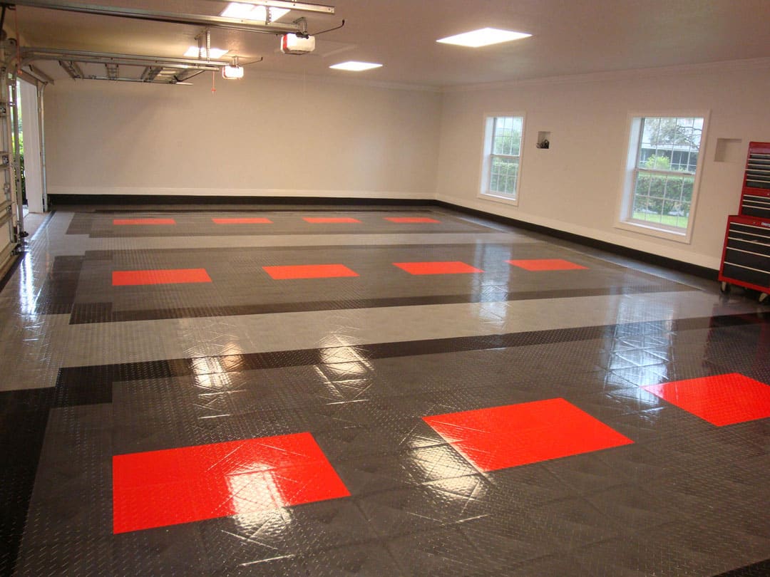 Diamondplate Gray and Red Floor Tiles