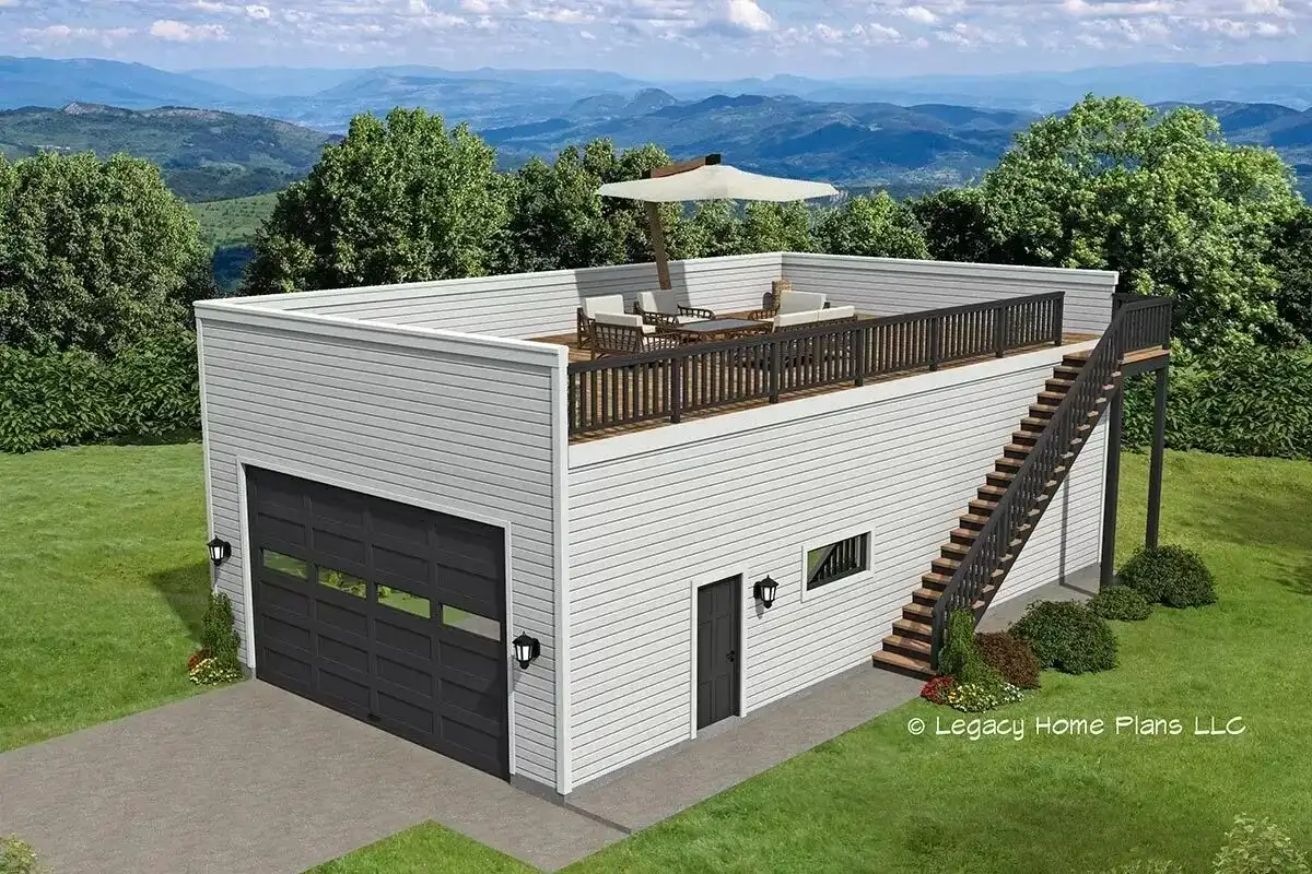 Contemporary RV Garage with Rooftop Deck