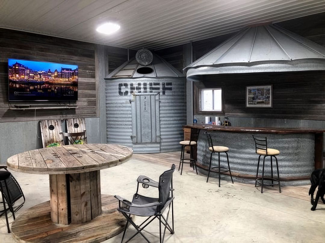 rustic mancave with corrugated metal