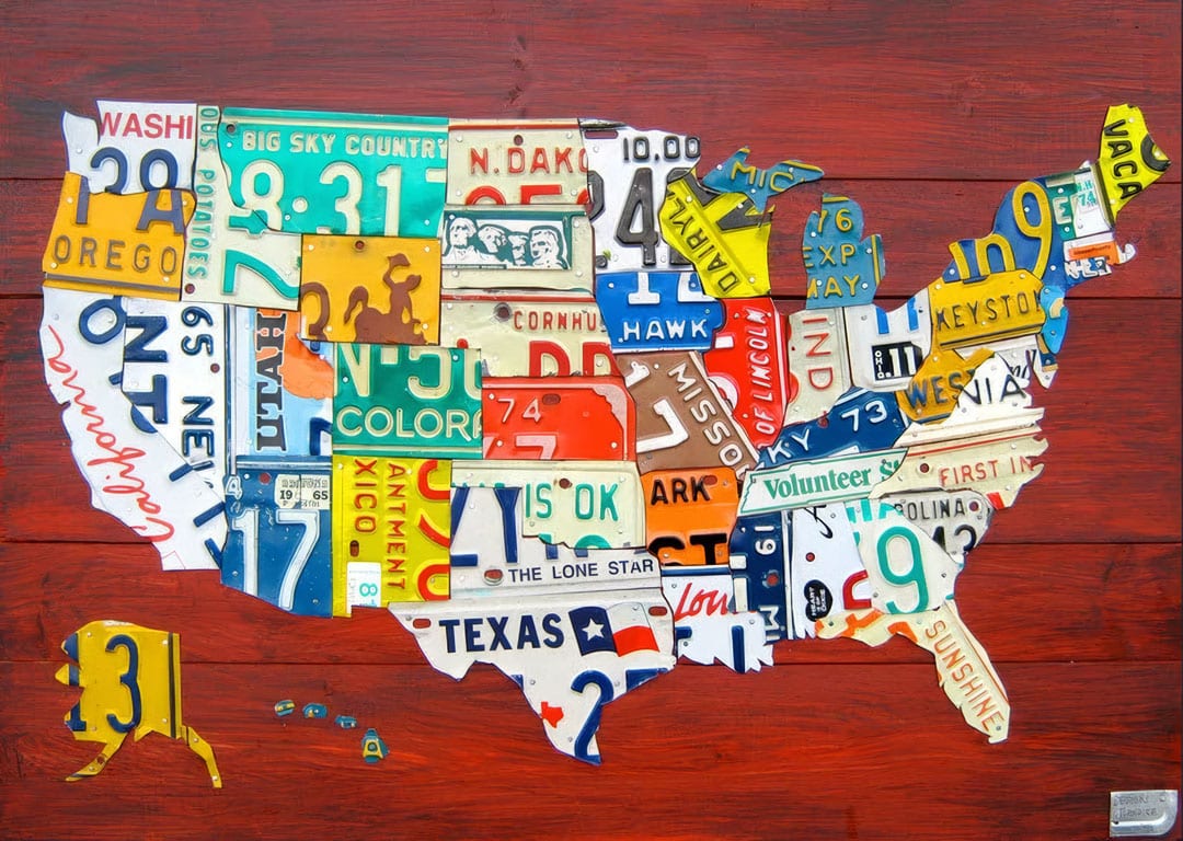 License plate map of the United States