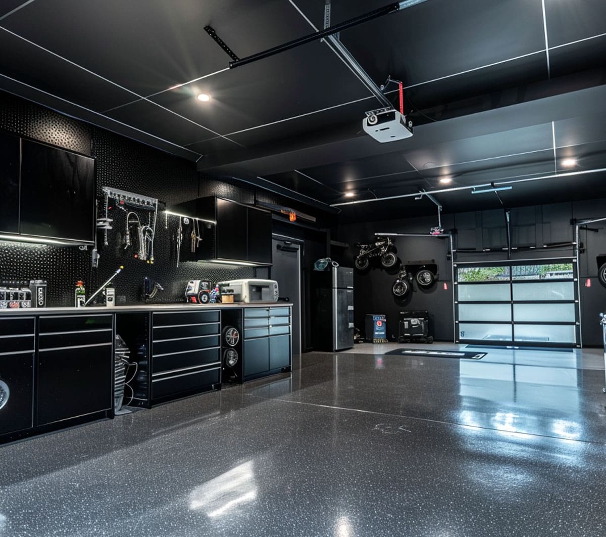 black garage walls and cabinets can be overpowering