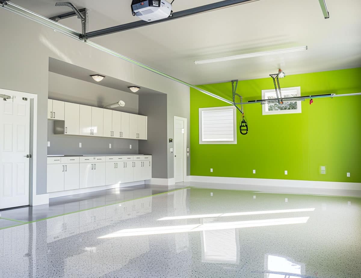 white and lime green garage walls