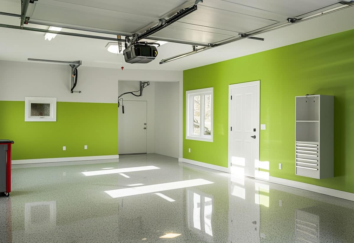 Lime green garage accent wall