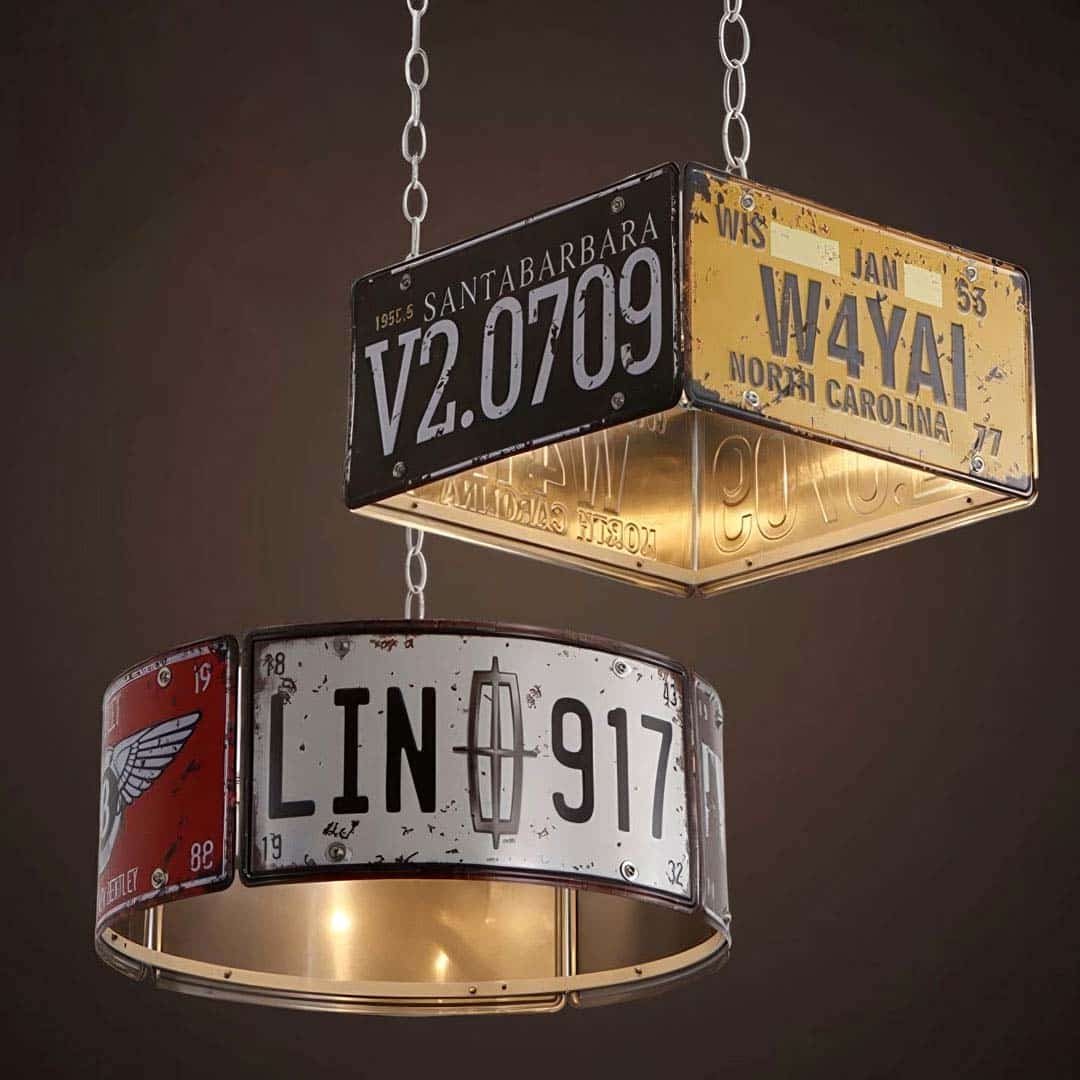 Square and round license plate pendant lights