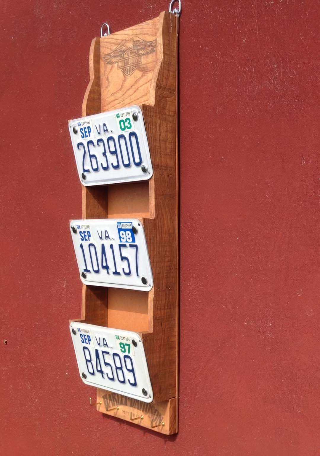 Wooden license plate mail hanger