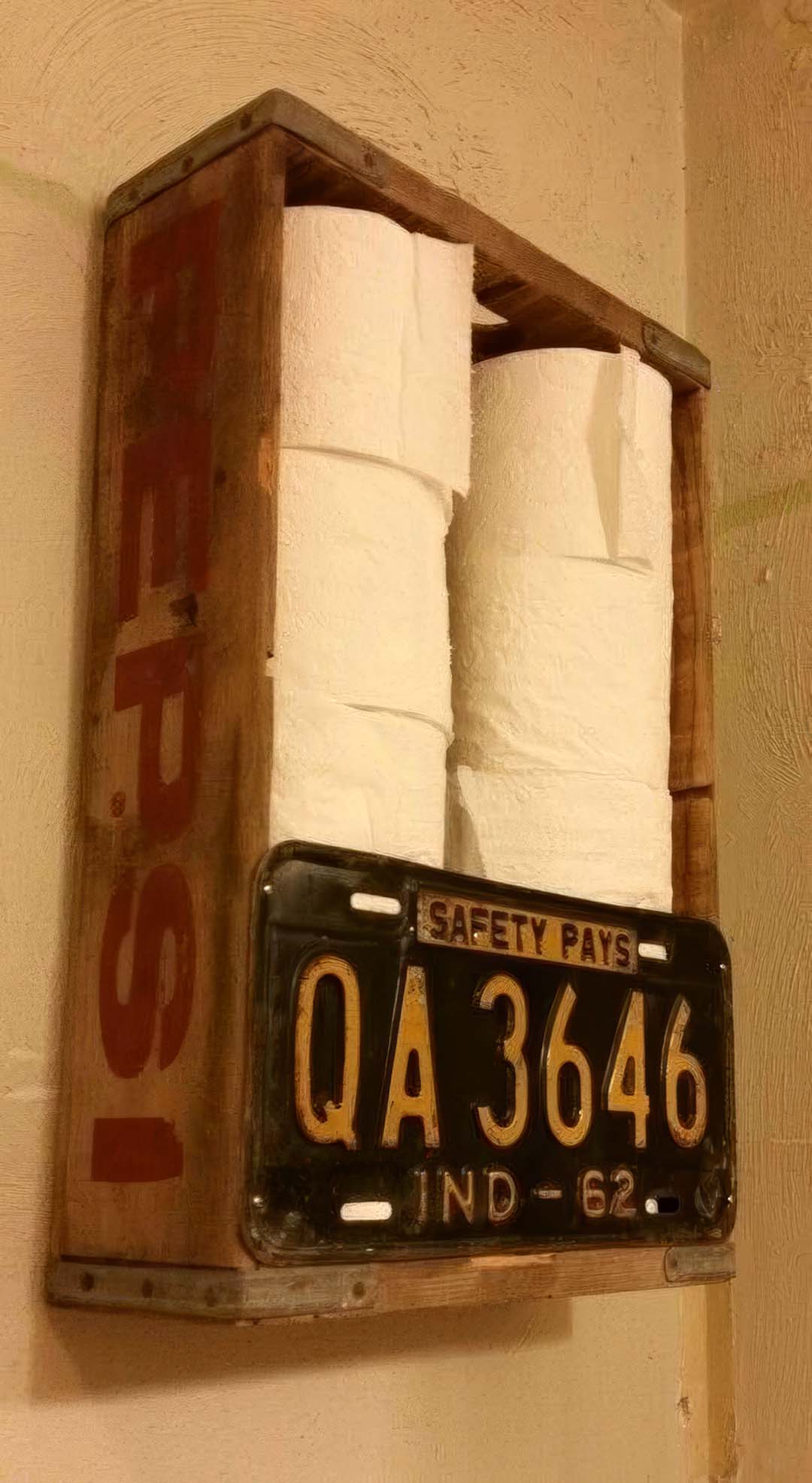License plate toilet paper holder