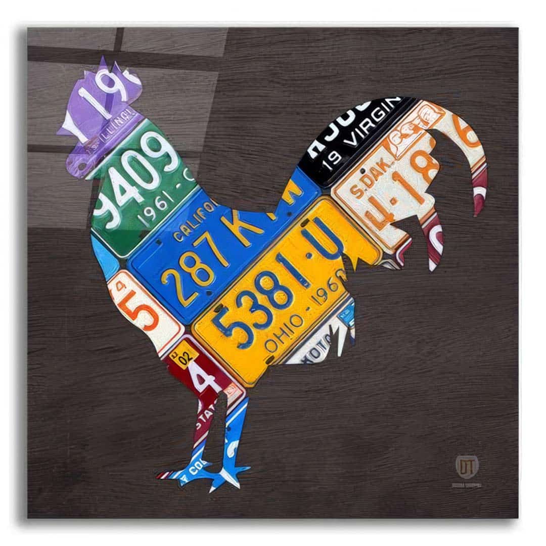 License plate rooster wall art