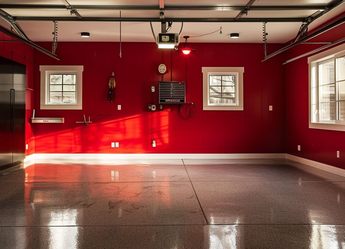 Red garage walls can be overpowering in a dark garage
