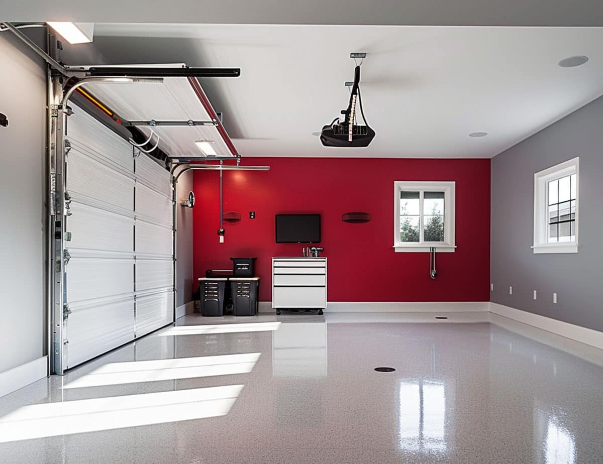 Image of bold red accent wall in garage