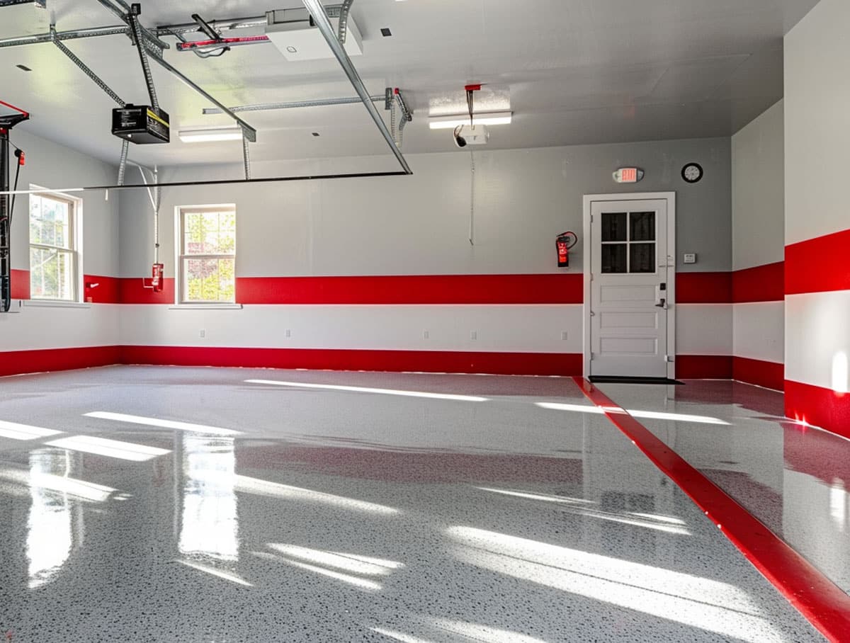 Red and white stripes on garage wall
