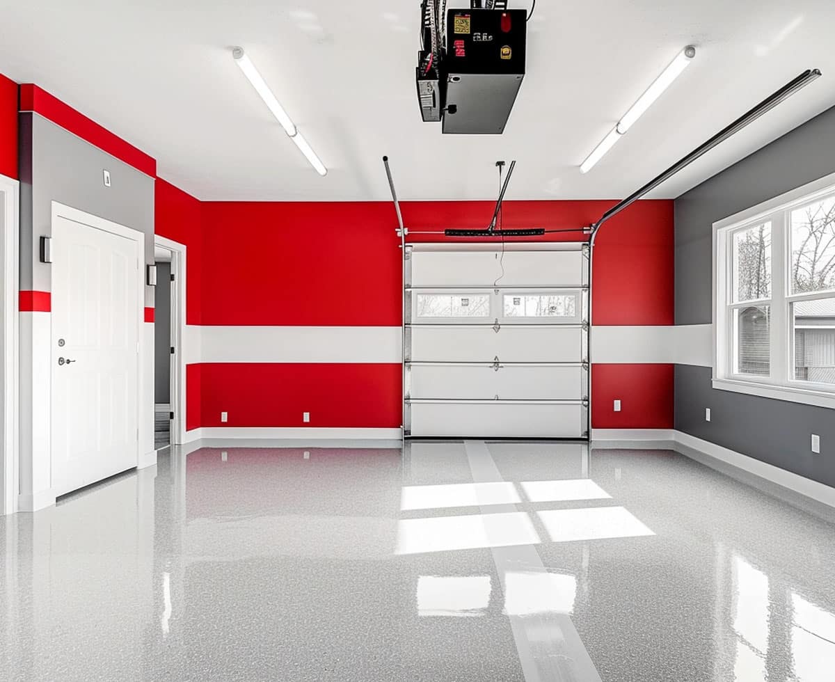 Red accent wall in garage