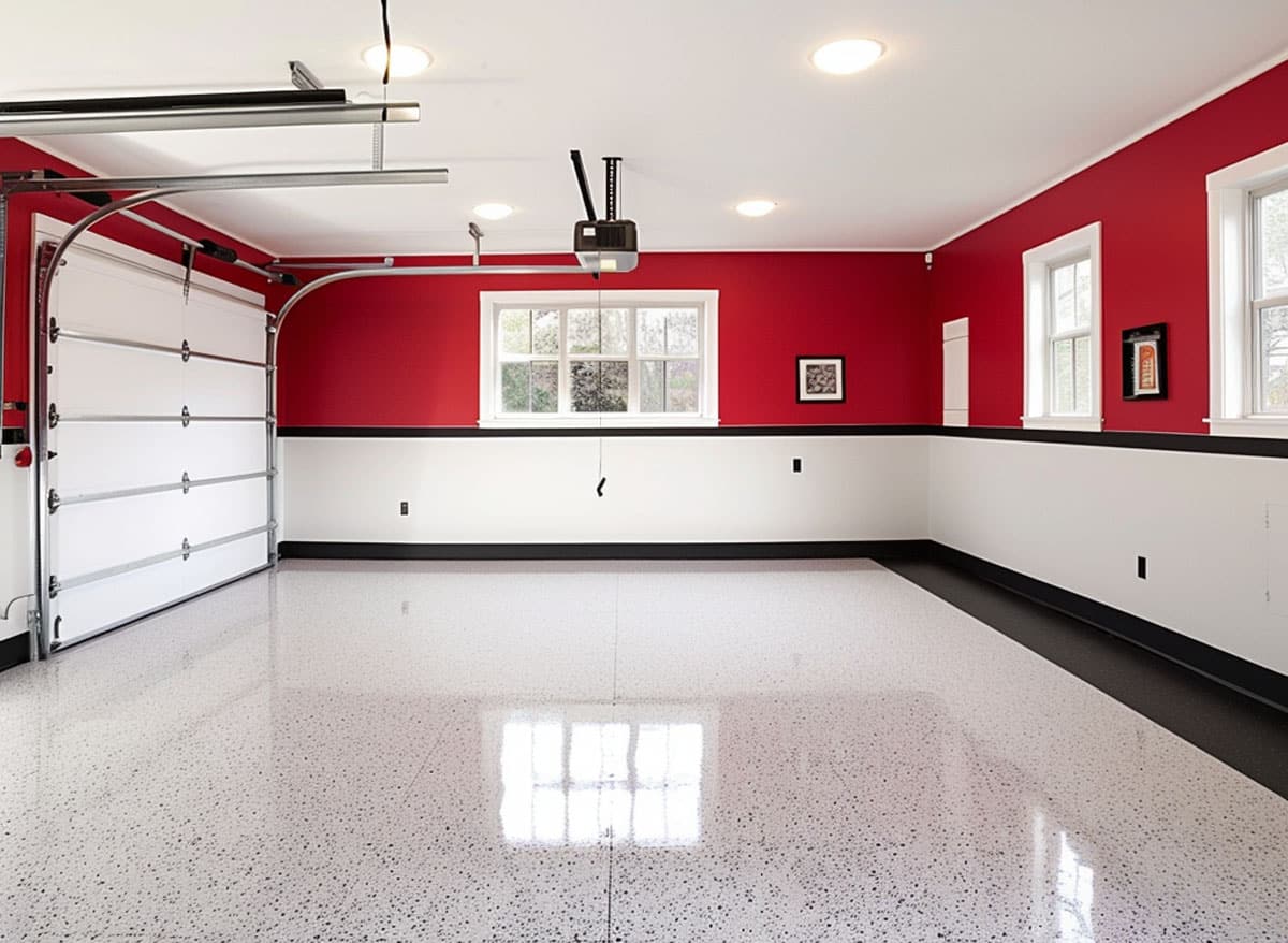 Red and white striped garage walls