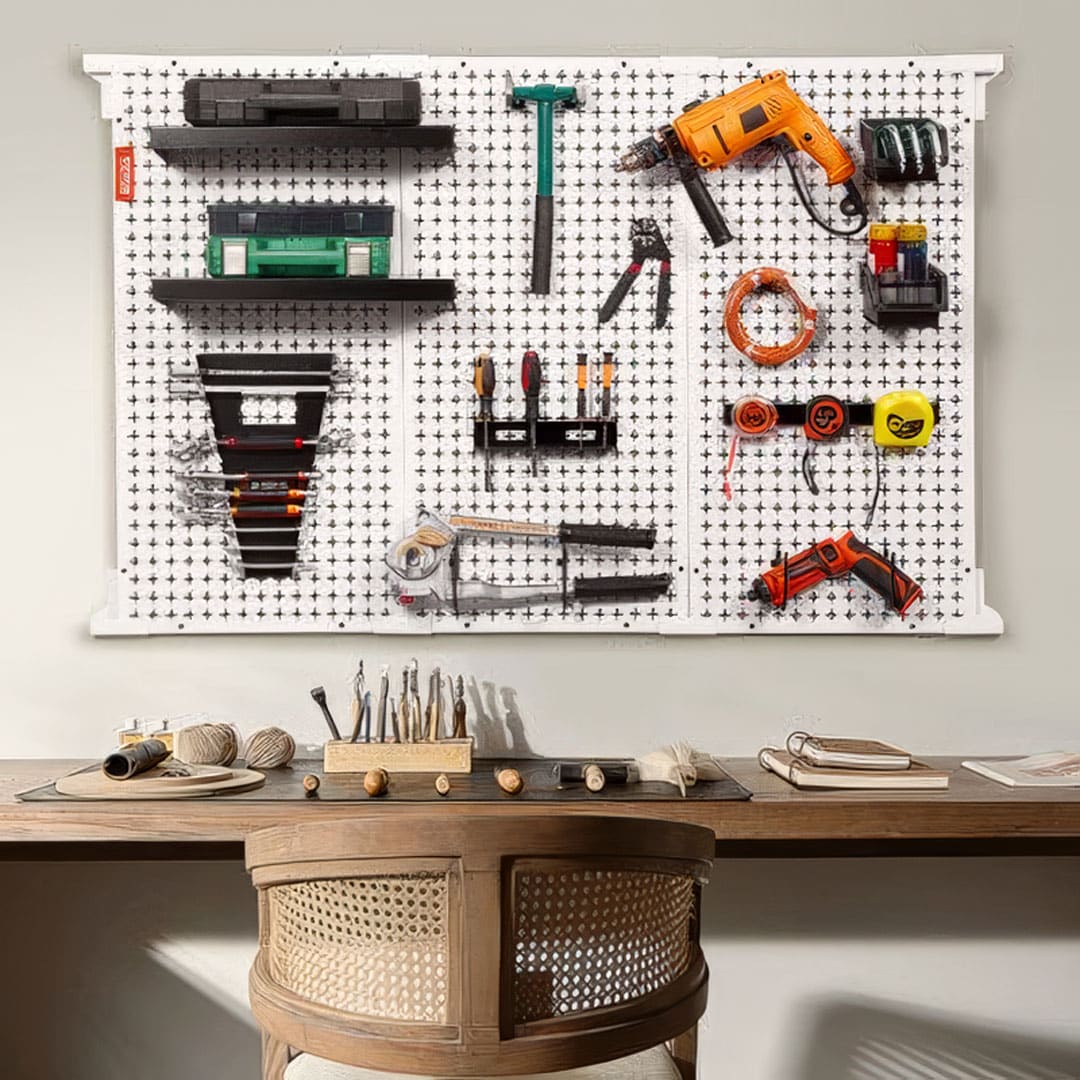 pegboard over a workbench