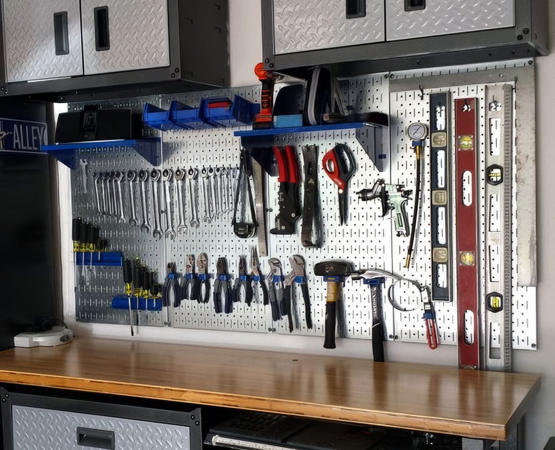 pegboard over a workbench