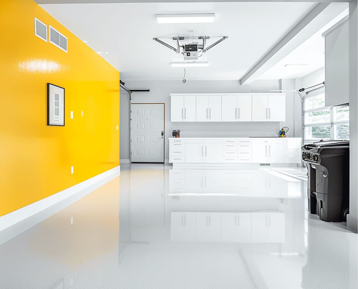 Yellow accent wall in garage