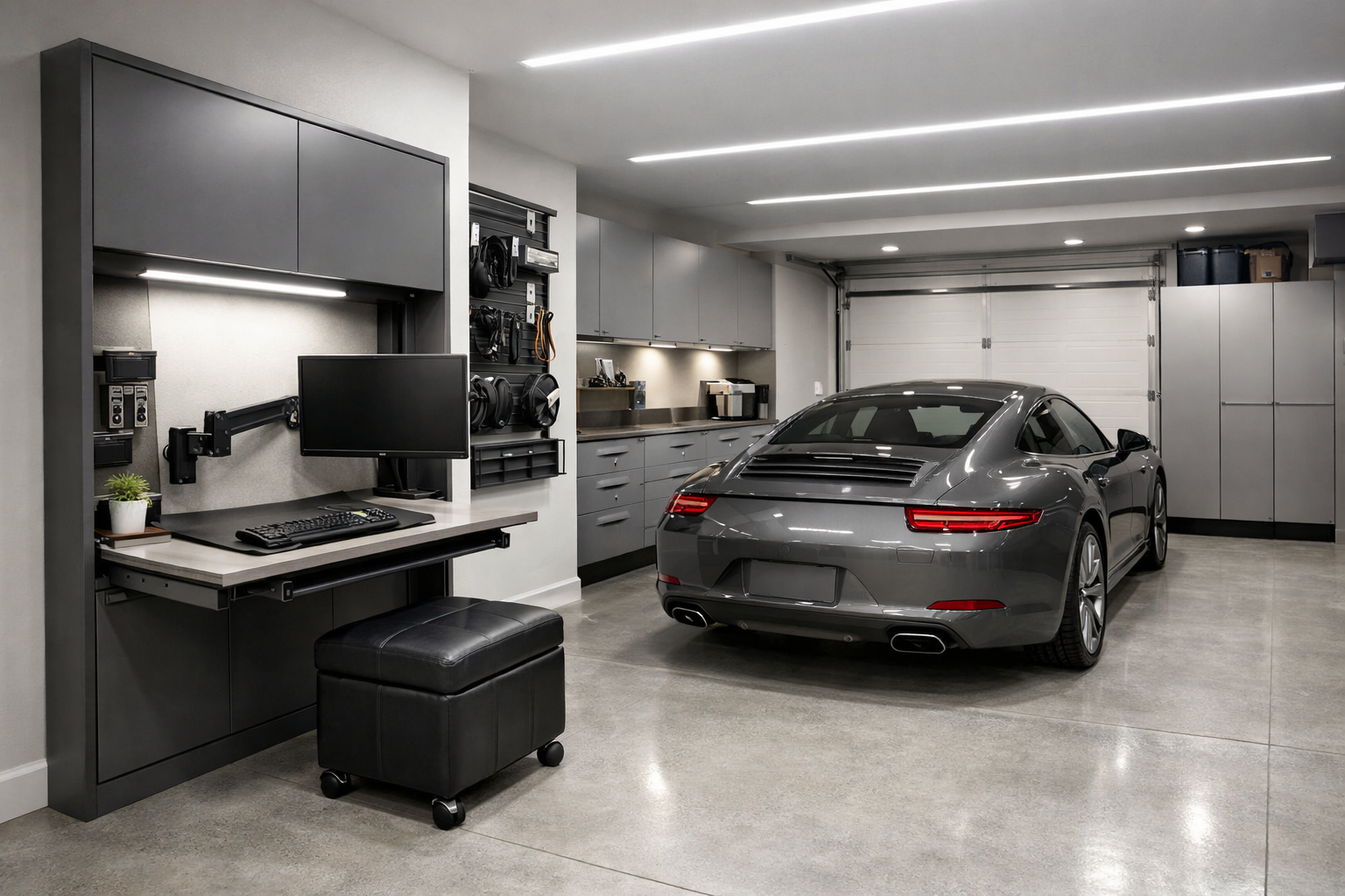 Murphy desk garage office that folds away for car parking