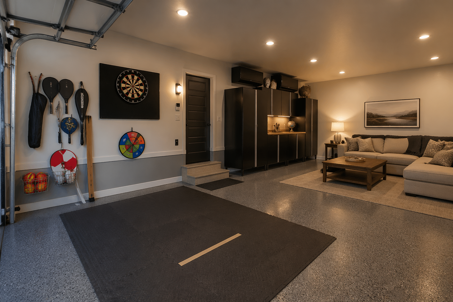 Multi-game garage with convertible ping pong table and foosball setup