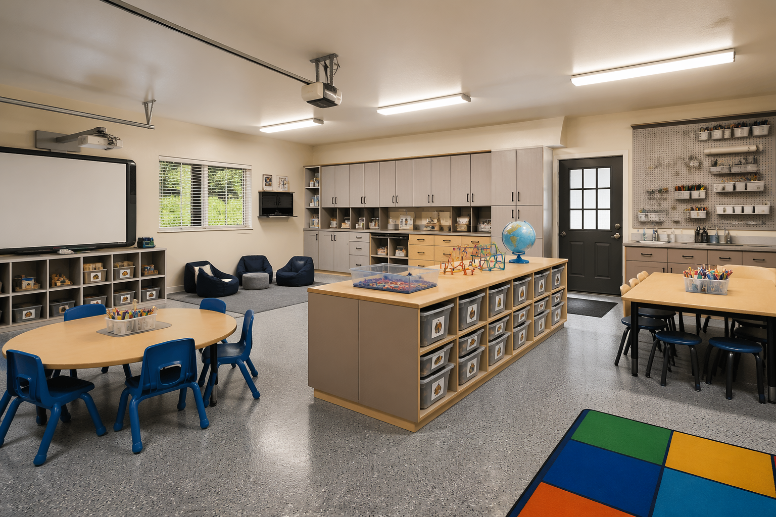 Retro-modern garage gaming room blending vintage and contemporary elements